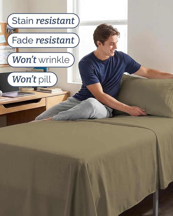 Twin XL Size 3 Piece Sheet Set - Comfy Breathable & Cooling Sheets - Hotel Luxury Bed Sheets for Women & Men - Deep Pockets, Easy-Fit, Extra Soft & Wrinkle Free Sheets - Khaki Oeko-Tex Bed Sheet Set