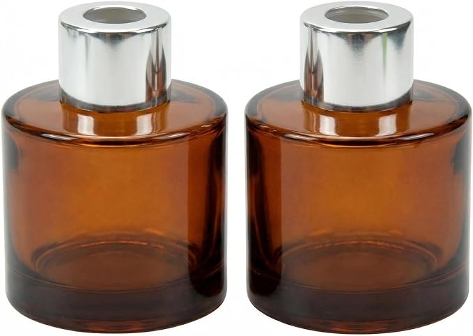 2 Pcs Empty Glass Aromatherapy Diffuser Bottles Essential Oils Containers Flower Bud Vases DIY Replacement Aromatherapy Diffuser Crafts Perfect for Home Fragrance Bathroom Decoration(Amber)
