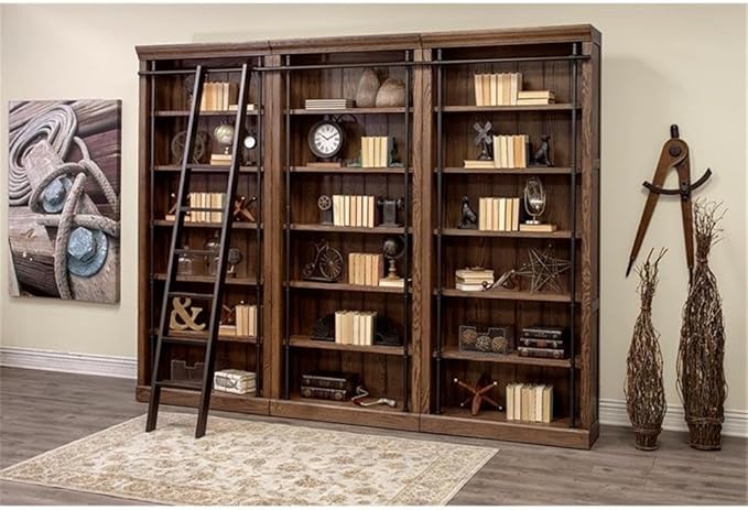 Martin Furniture 120" Traditional Wood Bookcase Wall with Ladder in Brown