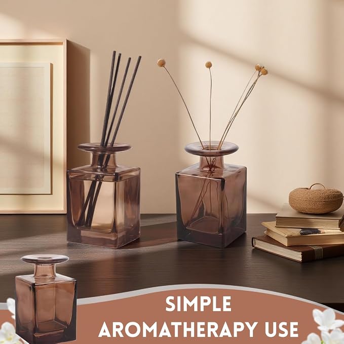 erioctry 150ml 5oz Square Amber Glass Diffuser Bottles Empty Refillable for Home Office Decor