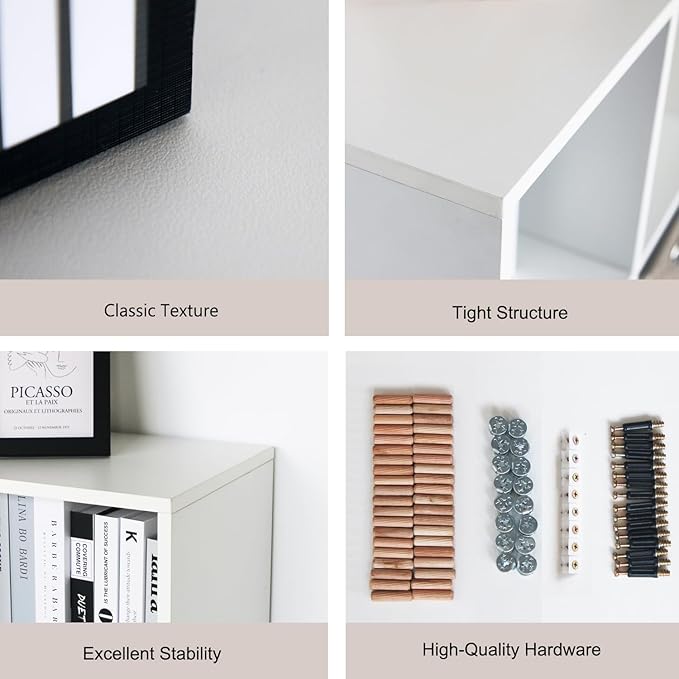 Wooden 8 Cube Storage Organizer with Closed Back Panel,White Cube Shelf Cubby Storage Organizer with Compartments for Living,Bookshelf, Easy to Install (White, 8 Cube-11in)