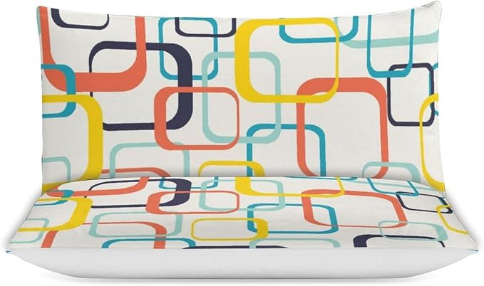 Mid Century Duvet Cover Sets Aesthetic Abstract Geometric Mid Century Retro Printed Lightweight Soft Quilt Cover Minimalist Soft Microfiber 3 Piece (1 Duvet Cover 90x102in + 2 Pillow Sham 20x30in)