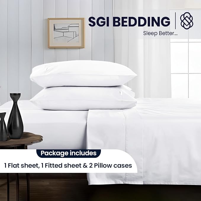 SGI bedding 100% Egyptian Cotton Sheets RV King Size – 600 Thread Count Sheets Set, Soft, Cooling, 15" Deep Pocket, Luxury Hotel Bedding, Breathable, Durable - White