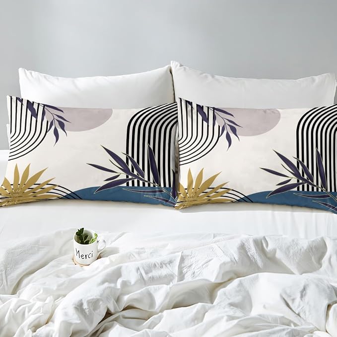 Erosebridal Mid Century Boho Comforter Cover King for Kids Teens Adults,Minimalist Aesthetic Duvet Cover,Abstract Modern Sun Bedding Set,Navy Blue Grey Bed Set 3 Pcs Bedroom Decor