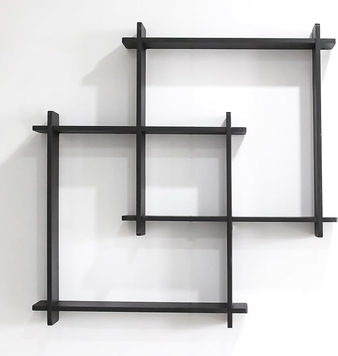 Modern Wall Mounted Zigzag Shelf Rack – Decorative Wooden Floating Display Unit for Living Room, Bedroom & Office Decor (Black)