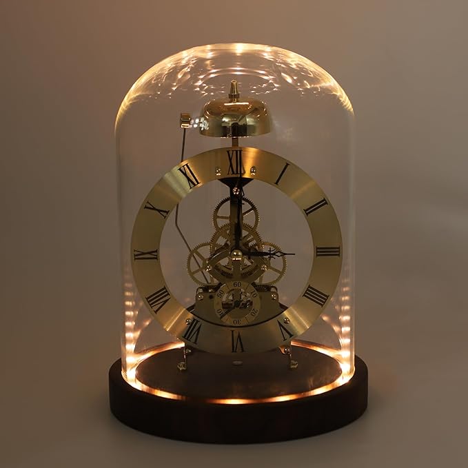 Adventurers Black Walnut Solid Wood,Classical,Mechanical Gear Clock with Glow-in-The-Dark Lights,Suitable for Room Decoration,with Light-Controlled and Voice-Activated Function (Golden)