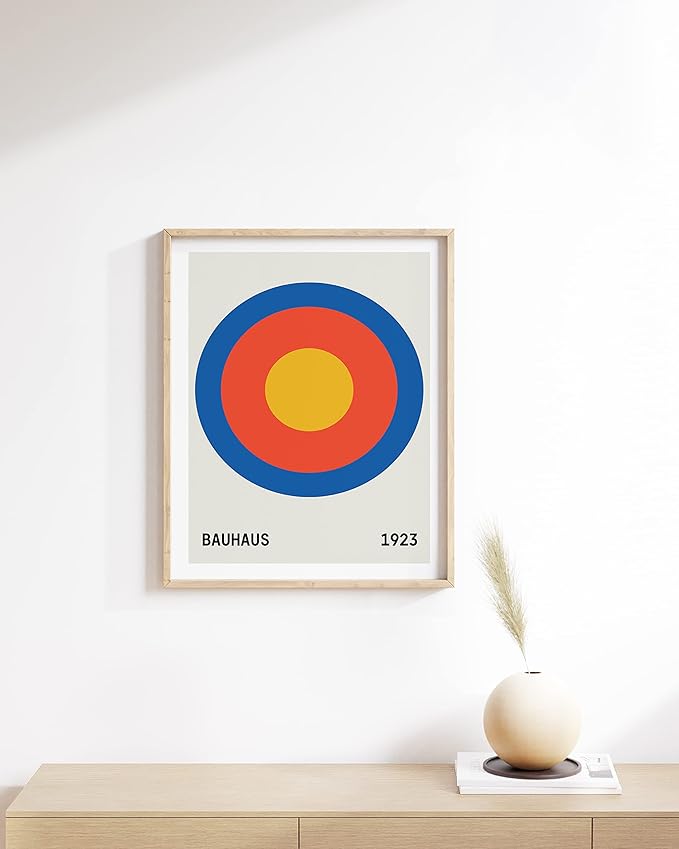 HAUS AND HUES Bauhaus Colorful Art Poster – Vintage Geometric Wall Decor, Blue Abstract Print for Living Room (Unframed, 12x16)