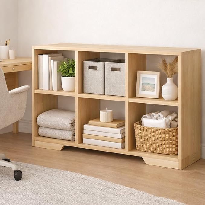 6 Cube Storage Organizer Wooden Bookshelf, Cube Shelf Bookcase, Small Bookshelf Storage Organizer, Narrow Cube Storage Shelf for Bedroom, Small Bookshelf for Living Room and Office (Natural, 6 Cube)