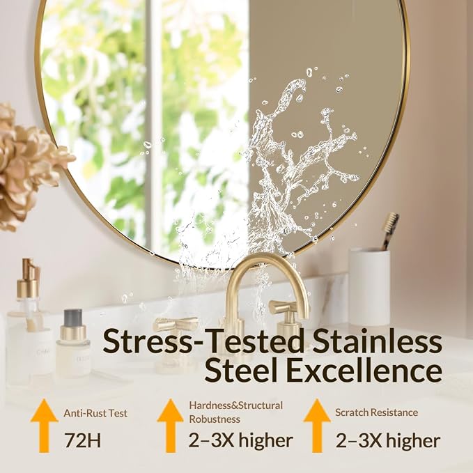 ANDY STAR Round Gold Mirror, 28 Inch Brass Round Mirror, Brushed Brass Bathroom Mirrors for Over Sink, Decorative Wall Mirrors, 1 Inch Deep Set Design, Ideal for Home Remodel, Hanging or Leaning