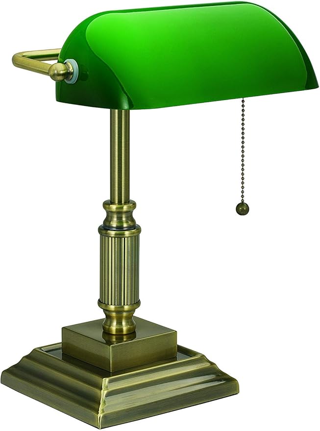 V- Light Desk Lamp, LED Light, Table Lamp, Replaceable LED Bulb, Bronze Desk Light with Green Shade