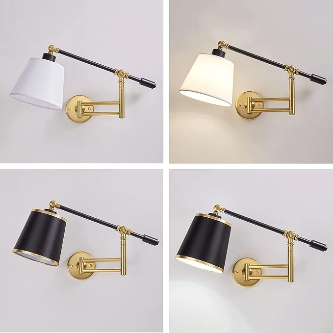Adjustable Swing Arm Wall Lamp for Bedroom, Retractable Reading Light, E27 Bulb Holder, Retro Industrial Style Wall Sconce