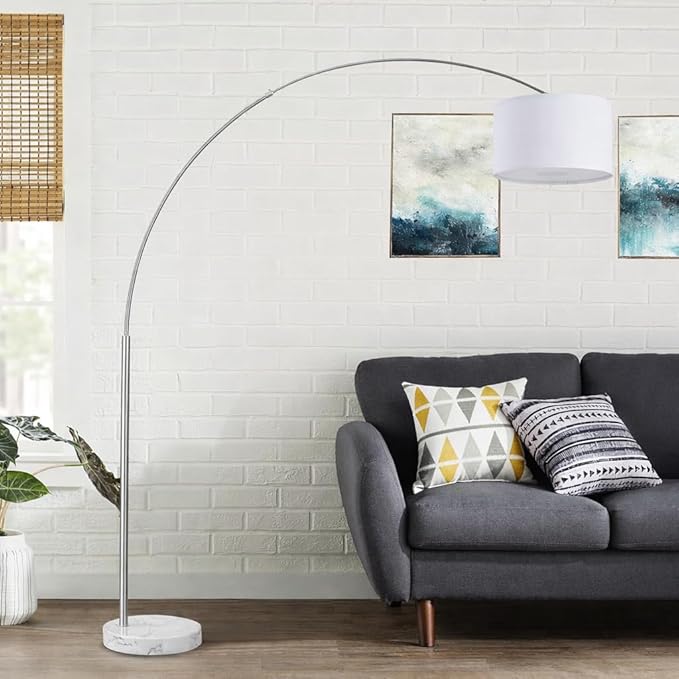 Major-Q Contemporary 81" Tall Standing Arc Floor Lamp Adjustable Height- Real Marble Base - Ideal for Behind Sofa Living and Dining Rooms -