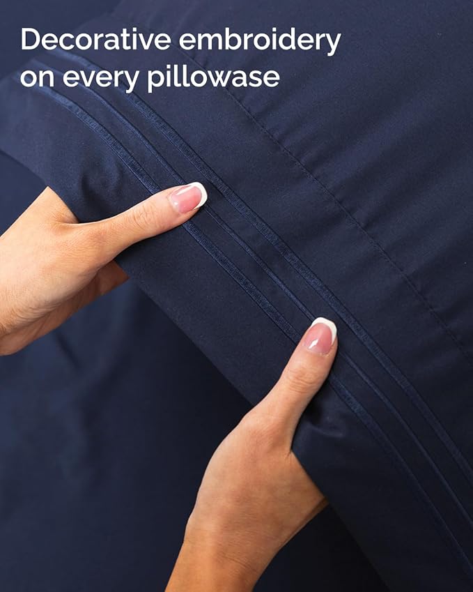 Twin XL Size 3 Piece Sheet Set - Comfy Breathable & Cooling Sheets - Hotel Luxury Bed Sheets for Women & Men - Deep Pockets, Easy-Fit, Soft and Wrinkle Free Sheets - Navy Blue Oeko-Tex Bed Sheet Set