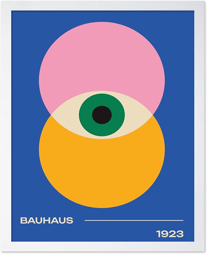 Poster Master Bauhaus Poster - Eye Print - Layered Circles ART - Graphic Design - Geometric Style - Chic Boho ART - Mid Century Modern - Living Room or Bedroom Decor - 11x14 White Framed
