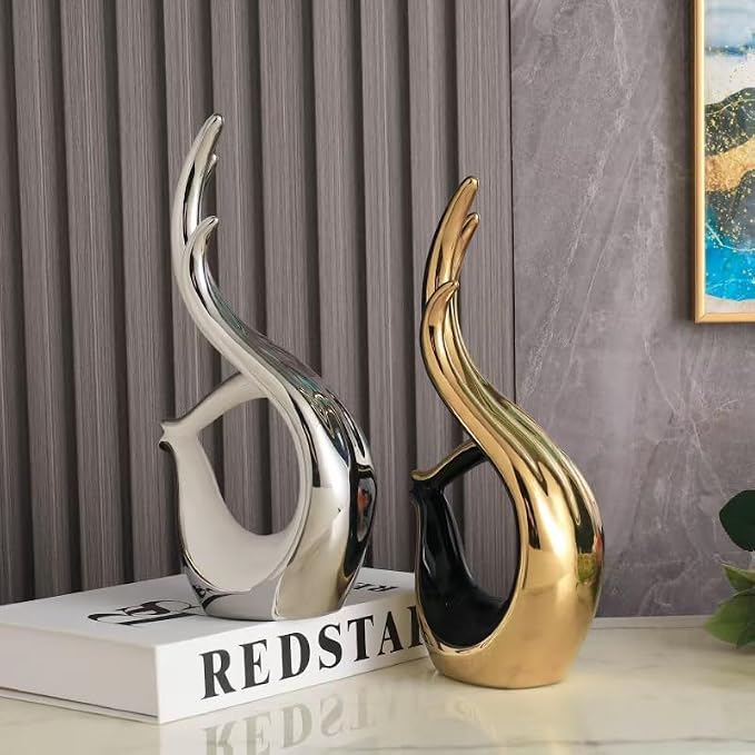 Creative Abstract Ceramic Geometric OK Sculpture, Modern Home Decor Figurine, 3 Colors to Choose from (White and Silver)
