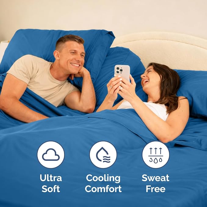 Flex Top Split Head King 4 Piece Sheet Set - Ultra-Soft, Breathable & Cooling Bed Sheets Set - Hotel Luxury Bedding for Women & Men with Deep Pockets - Wrinkle and Fade Free - Oeko-Tex - Denim Blue
