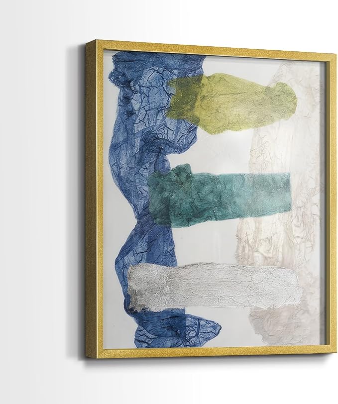 Renditions Gallery Set of 2 Peel & Stick Framed Prints, Elegant Abstract Wall Art, Dyed Cloth Texture Wall Decor, Re-Stickable - Ready to Hang - 16"x20" - GOLD Frame LT588
