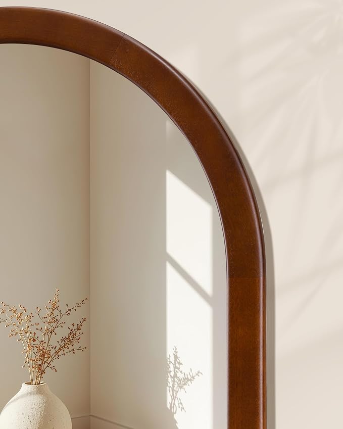 Arched Mirror 30 x 36 Inch,Walnut Brown Wood Rustic Bathroom Tempered Wall Mirror with Wood Frame,Round Corner Arch Farmhouse Wooden Vanity Mirror for Living Room,Entryway or Bedroom