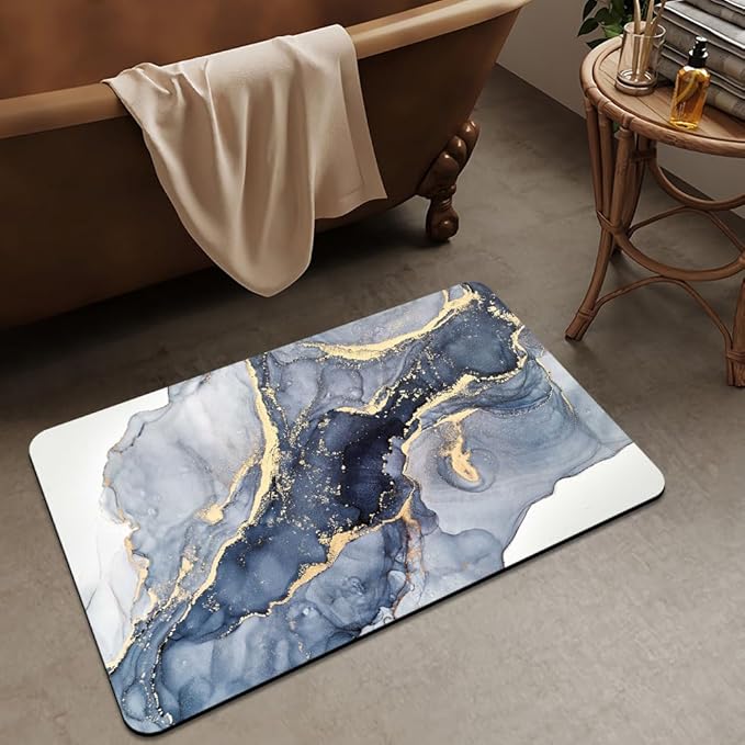 Bath Mat Rug,Gilt Marble Non Slip Quick Dry Super Absorbent Thin Bathroom Rugs Fit Under Door-Easy to Clean Bathroom Floor Mats-Shower Rug for Shower Sink Bathtub(16" x 24"in)
