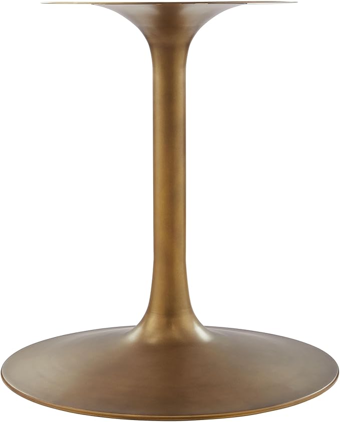 Modway Lippa 48 Inch Round Wood Dining Table with Metal Pedestal in Brass Walnut - Modern Industrial Dining Table for 4 People - Solid Wood Tulip Kitchen Table