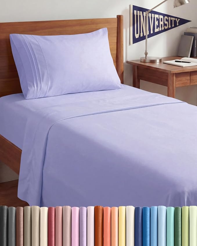 Twin XL Size 3 Piece Sheet Set - Comfy Breathable & Cooling Sheets - Hotel Luxury Bed Sheets for Women & Men - Deep Pockets, Easy-Fit, Soft and Wrinkle Free Sheets - Lavender Oeko-Tex Bed Sheet Set