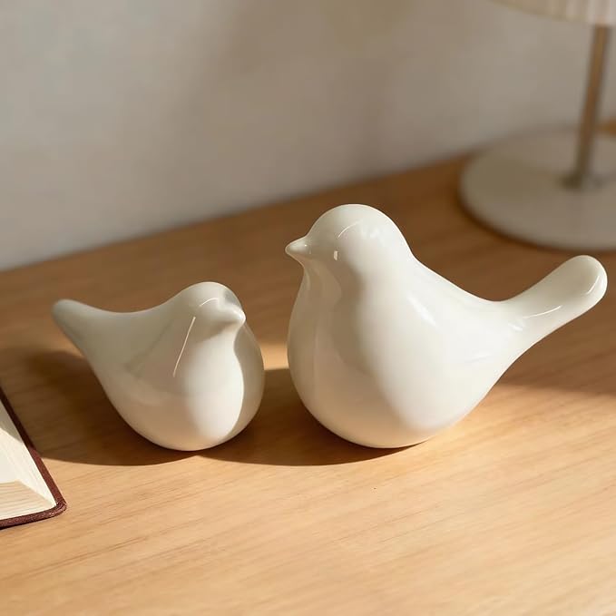 statueBird Statues, Modern Home Decor, Suitable for desks, Bookshelves, bedrooms, Living Rooms, cabinets, and Fireplace Mantel Decorations. Ceramic Animal Statues. (White)