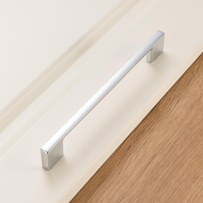 KOOFIZO 10 Pack 6-1/4 Inch Wide Foot Cabinet Bar Pulls - Polished Chrome Modern Solid Handles for Kitchen Cupboard Door, Bedroom Dresser Drawer, Bathroom Wardrobe Hardware