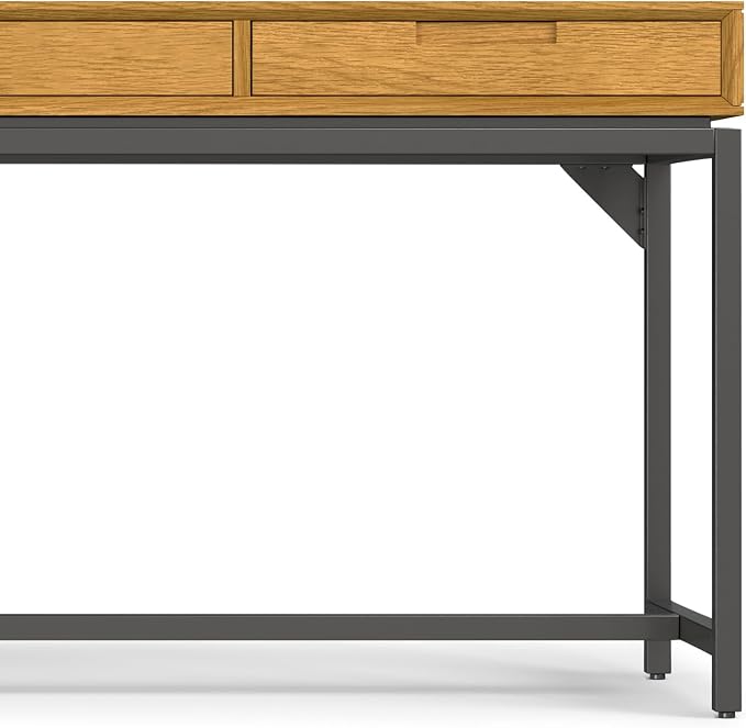 SIMPLIHOME Banting Desk - 72 Inch Wide Solid Oak Veneer and Metal Writing Desk in Oak, Modern Industrial Home Office Computer Table for Study with 2 Drawers and Flip-Down Keyboard Tray