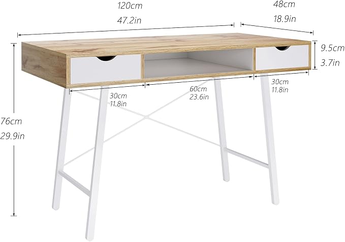 soges Mid Century Desk with Drawers, 47 inches Writing Study Desk with 2 Drawer and Opening Storage Cube, Home Office Computer Desk for Small Space, Multifunctional Vanity Desk Dressing Table