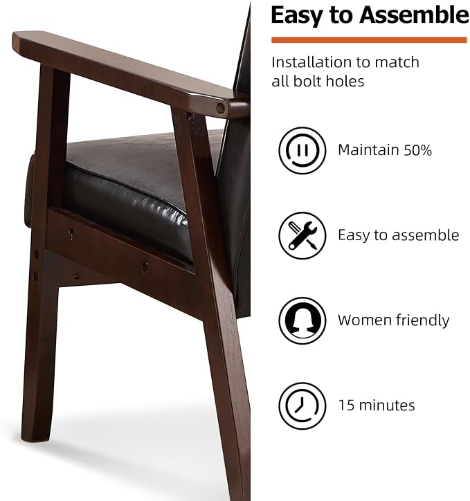 IOMOR Accent Chair Mid Century Modern Chair for Living Room, Comfy Faux Leather Armchair with Solid Wood Frame Soft Thick Padded, Side Chairs Easy Assembly Set of 2, Black