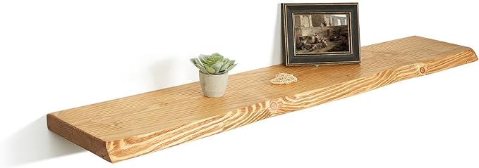 48 Inch Wooden Floating Shelves for Wall, Finnish Spruce Solid Wood Shelf, Natural Wood Floating Shelves for Living Room, Bathroom, Bedroom, Kitchen, Natural Finish