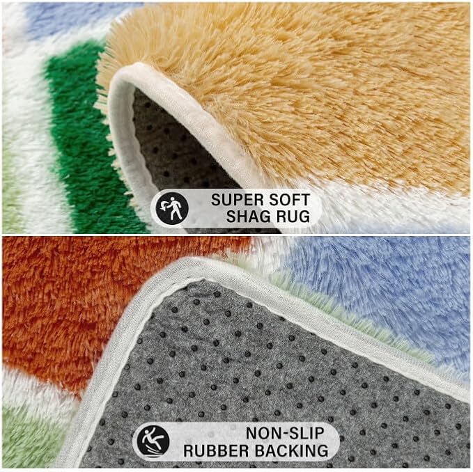 6x9 Checkered Rug for Living Room Colorful Modern Soft Area Rug Fluffy Non-Slip Carpet for Bedroom Playroom Home Aesthetic Decor