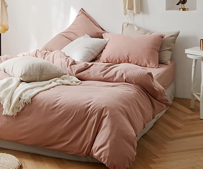 Omelas Cute Pink Duvet Cover King Size Blush Pink Solid Color Plain Bedding Set Modern Minimalist Style Soft Lightweight Microfiber Comforter Cover with Zipper Closure Corner Ties Gifts for Women Men