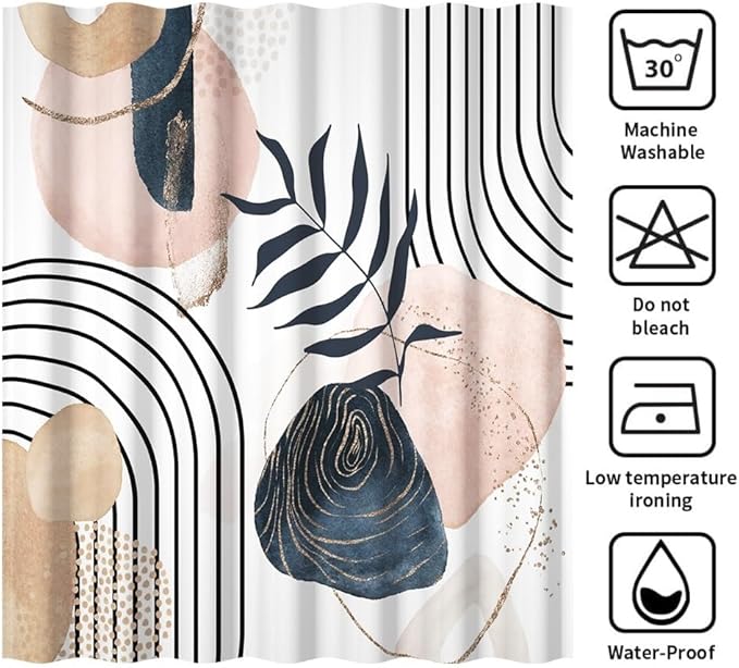 Modern Bohemia Shower Curtain for Bathroom Abstract Minimalist Bathroom Set Decor Stripes Palm Leaves Chic Aesthetic Washable Waterproof Polyester Fabric with Hooks 36x72 Inch