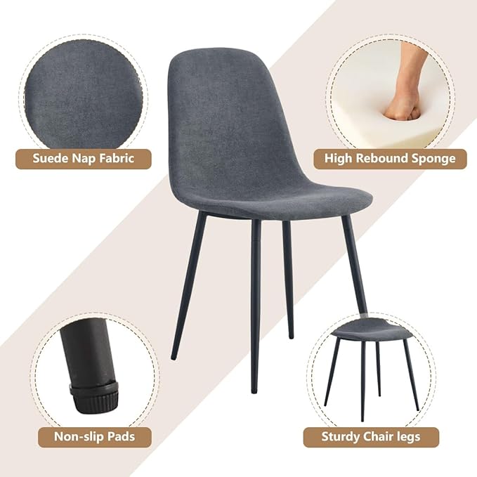 4 Chair Dining Table Set，Dinner Table Set for 4，55'' Kitchen Table and Suede Nap Fabic Chairs Set of 4, 5 Piece Dining Table Set for Kitchen Dining Room