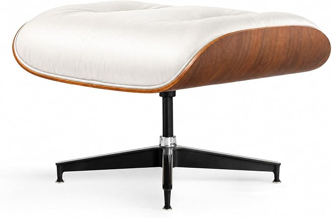 Top Grain Leather, Mid Century Chaise Lounge Chair and Ottoman, Modern Chair Classic Design, Heavy Duty Base Support for Living Room Study Lounge Office, Walnut-White, Heightening
