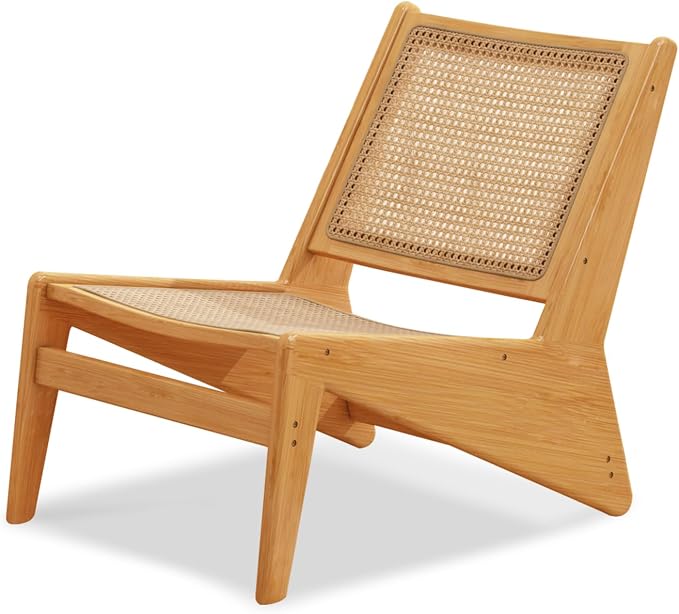 Furlide Rattan Accent Chair for Living Room, Mid Century Side Chair, Comfy Bamboo Chairs for Bedroom Reading Room, Wood
