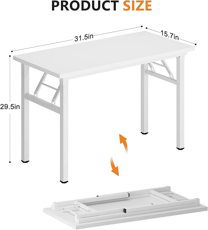 DlandHome Folding Desk Small Desk 31.5 inches Computer Desk for Home Office Folding Table Writing Table for Small Spaces No Assembly Required White & White Frame