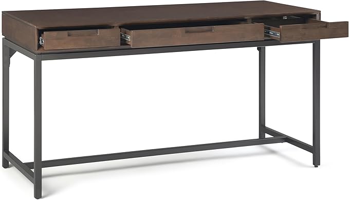 SIMPLIHOME Banting Desk - 60 Inch Wide Solid Wood and Metal Writing Desk in Walnut Brown, Modern Industrial Home Office Computer Table for Study with 2 Drawers and Flip-Down Keyboard Tray