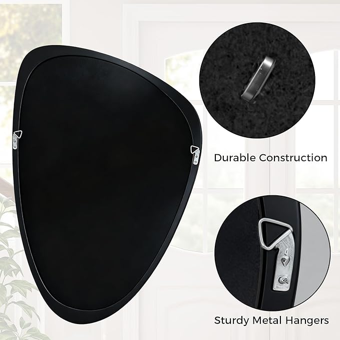 Asymmetrical Mirror, 30"x20" Unique Irregular Wall Mirror, Wood Mid Century Modern Mirror Decor for Bathroom Bedroom Living Room Entryway Hallway (Black)