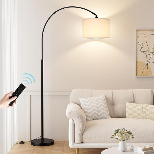 Ambimall Dimmable Arc Floor Lamp with Remote, Color Temperatures and Brightness Adjustable, Arched Floor Lamp with Rotating Head, Over Couch Arched Reading Light for Living Room (White and Black)