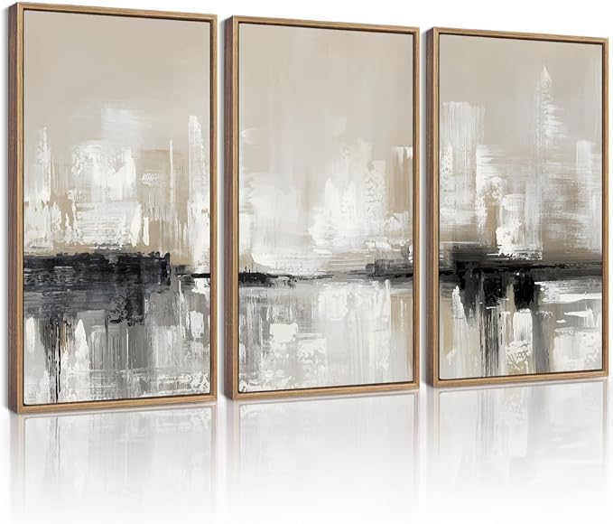 Drsoum Large 16x24in Abstract Framed Wall Art Decor Color Field Abstract Landscape Illustrations Modern Art Decorative Ready To Hang - Natural Framed
