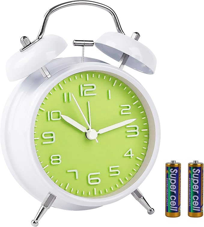 pxy Loud Alarm Clock for Heavy Sleepers 3D Dial Battery Operated (Battery Include), 4" Super Silent Analog Alarm Clock for Kids with Night Light PT260 Silver OrangePT505 White Green