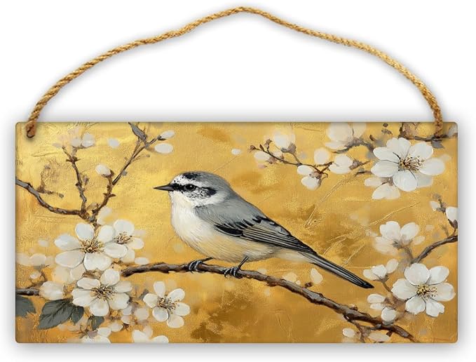 Opulent Retro Bird & Floral Wooden Wall Art, Luxe Home Decors for Vintage Admirers, 12x6 Inch Wood Sign for a Bold Bedroom Statement