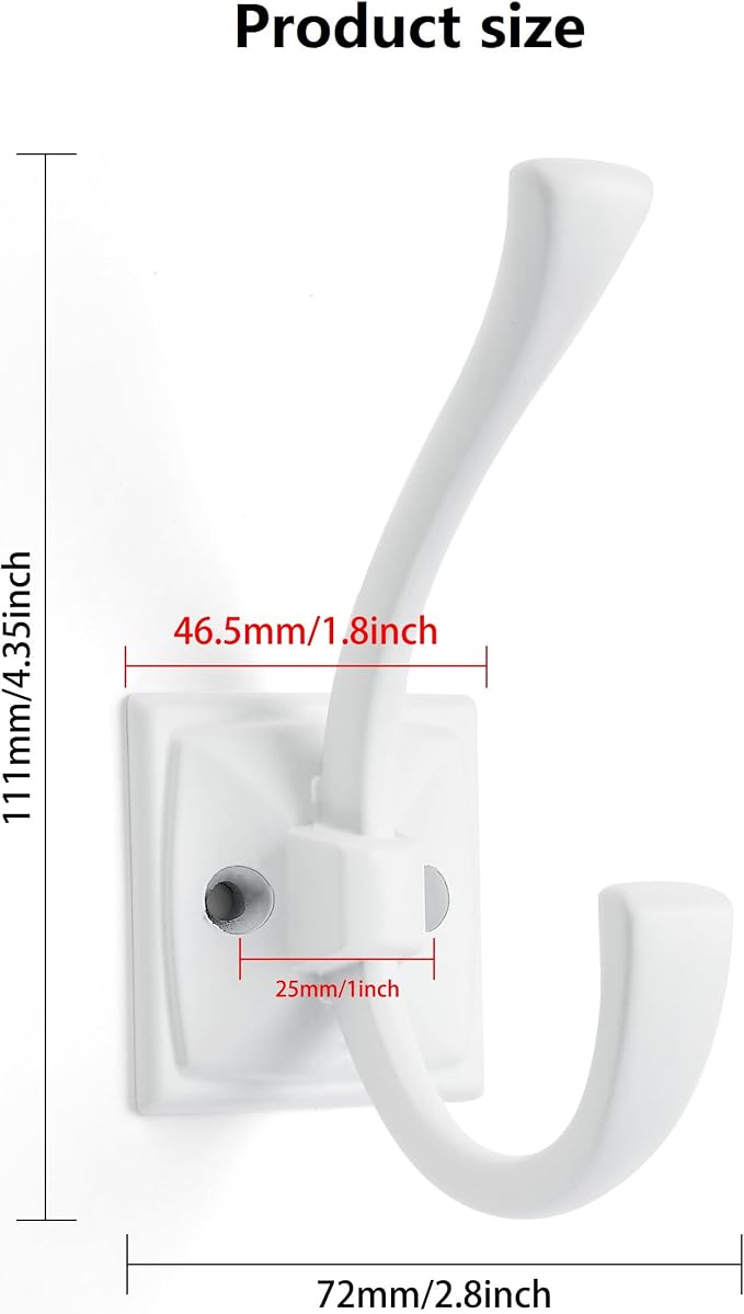 5 Pack Decorative Heavy Duty Towel Hooks for Hanging Robe Double White Coat Hooks Wall Mounted with Screws for Key, Towel, Bags, Cup, Hat
