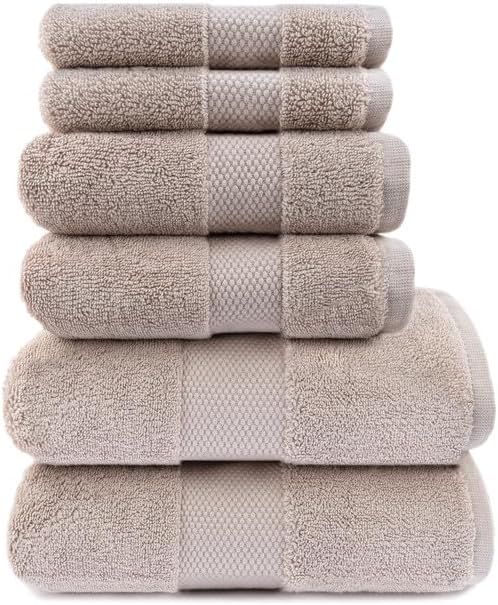 Maisonette Elegance 100% Organic Cotton Turkish Bathroom Towels Set, Ideal Quick Dry Luxury Washcloths, Hand & Large Luxury Bath Towels for Shower (6 Pack), Light Brown (Dune)