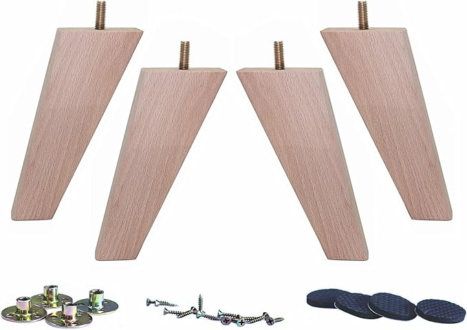WEICHUAN Tapered Solid Beech Wood Furniture Legs for Sofa Couch Chair Ottoman Loveseat Table Cabinet Legs Furniture Feet Replacement(4.5" Slant Set of 4)