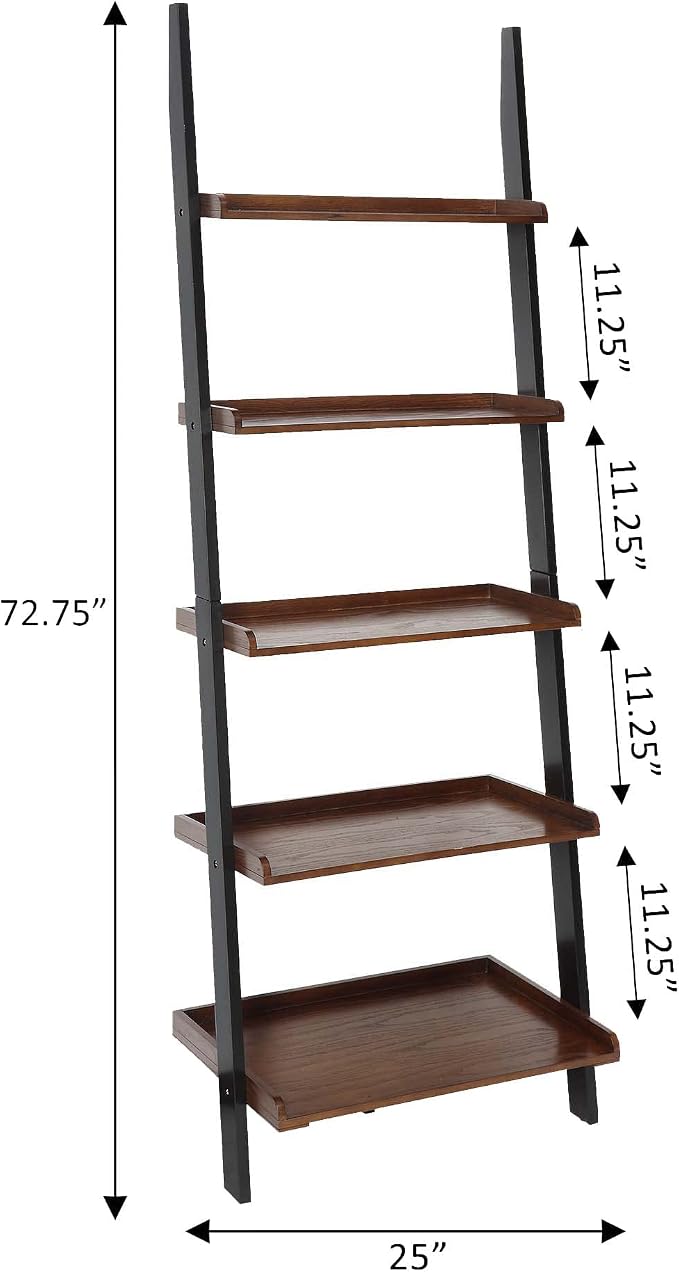 Convenience Concepts French Country Ladder Bookshelf 25" - Classic Living Room Bookcase for Traditional, Modern Office, Family Room & Home Office, Dark Walnut