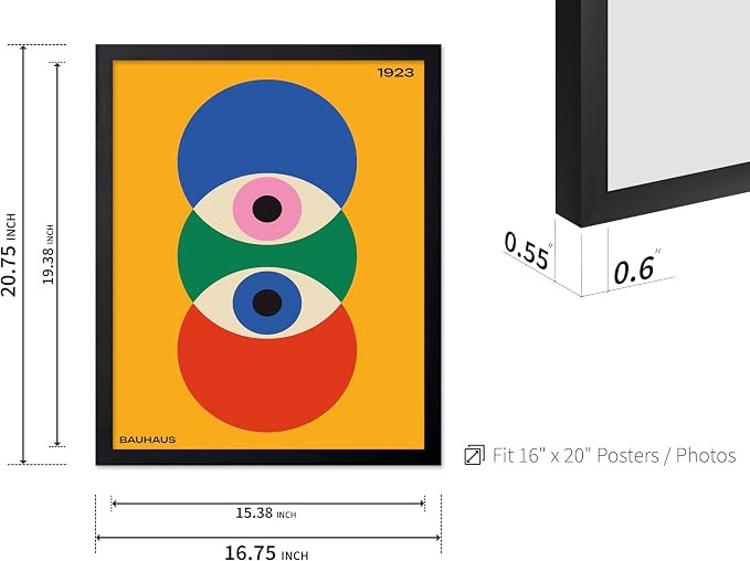 Poster Master Bauhaus Poster - Abstract Eyes Print - Graphic Design Art - Eye Art - Geometric Art - Chic Boho Art - Mid Century Modern Art - Living Room or Bedroom Wall Decor - 16x20 Black Framed