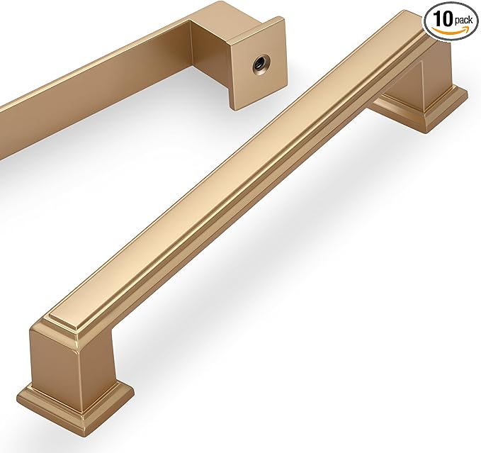 Lardmon 10 Pack 5 Inch(128mm) Hole Center Gold Modern Cabinet Pulls Kitchen Cabinet Handles Kitchen Cabinet Hardware Timeless Drawer Pulls for Dresser Cupboard Wardrobe, P-Gold(5x10)